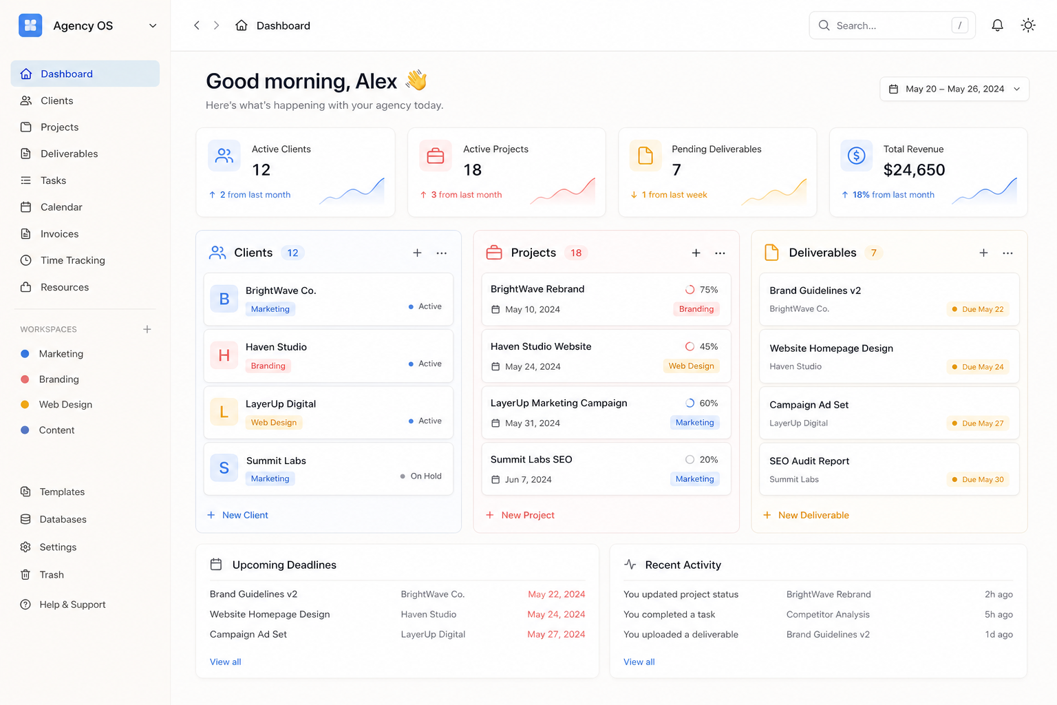 Agency OS Notion dashboard mockup