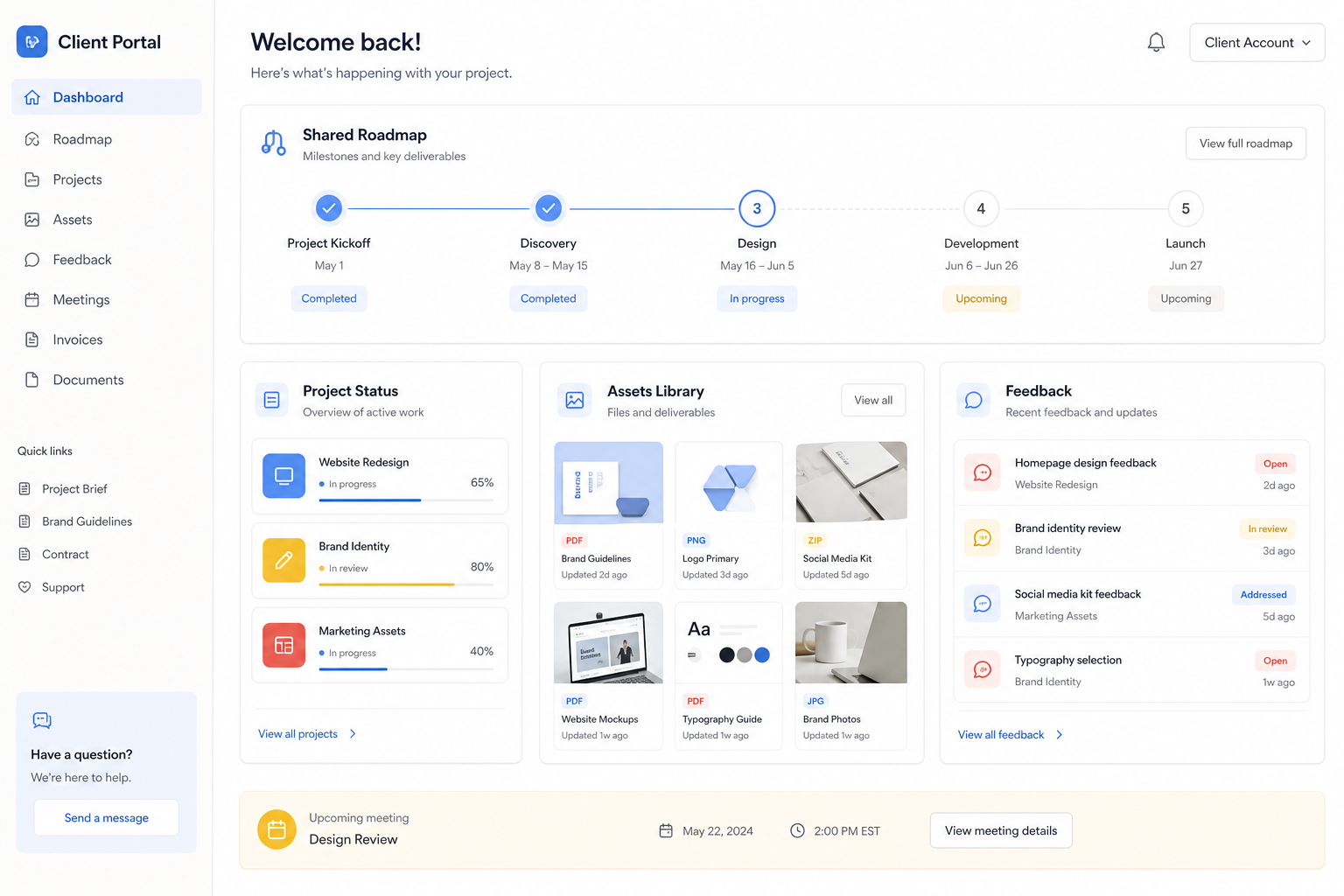Client Portal Notion interface mockup