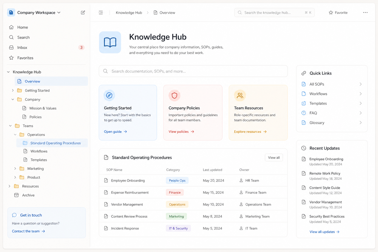 Knowledge Hub Notion workspace mockup